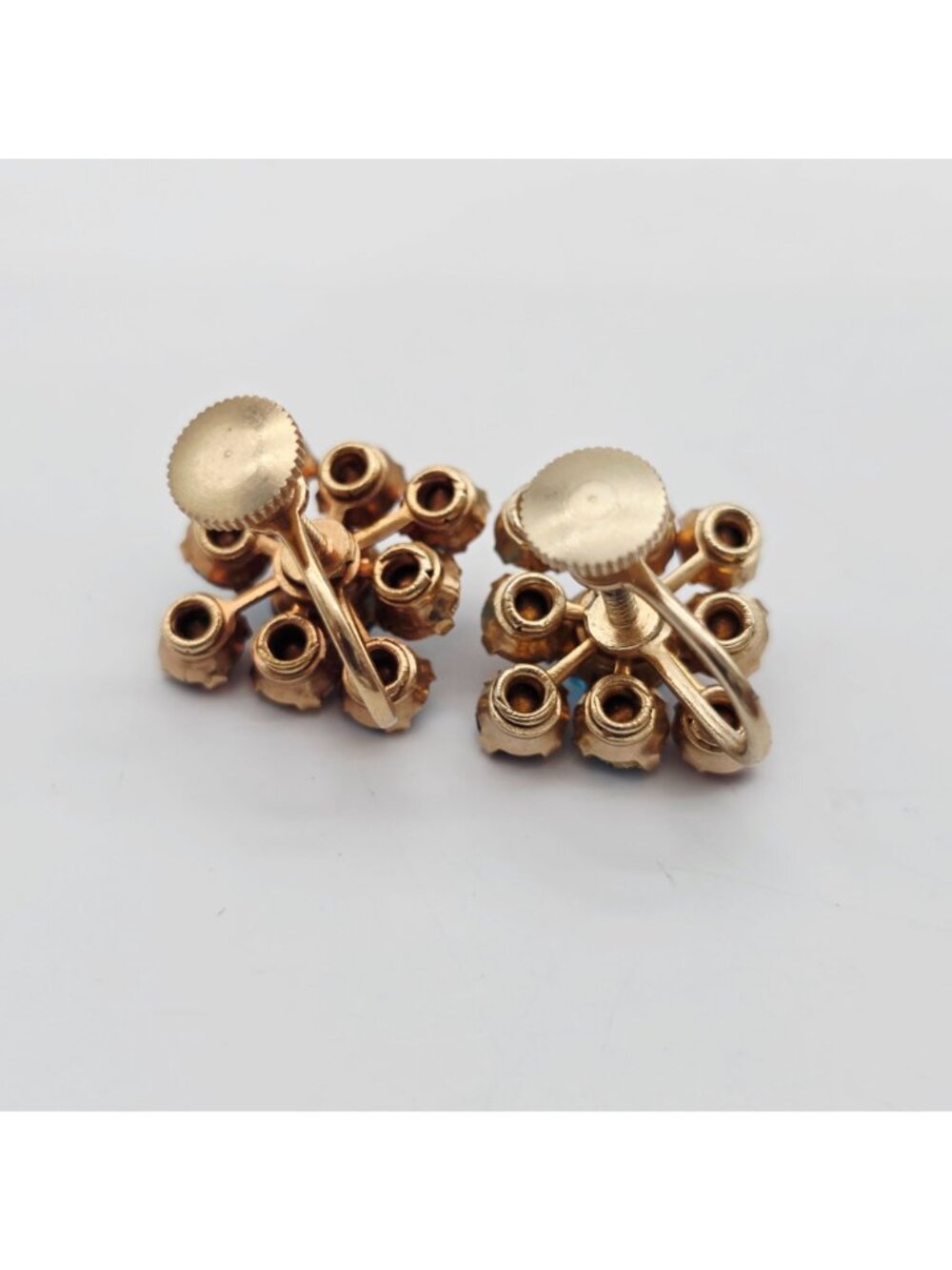 Vintage Multicolor Czech Crystal Screw-Back Earrings Gold-Tone Setting 3/4" - Picture 5 of 7